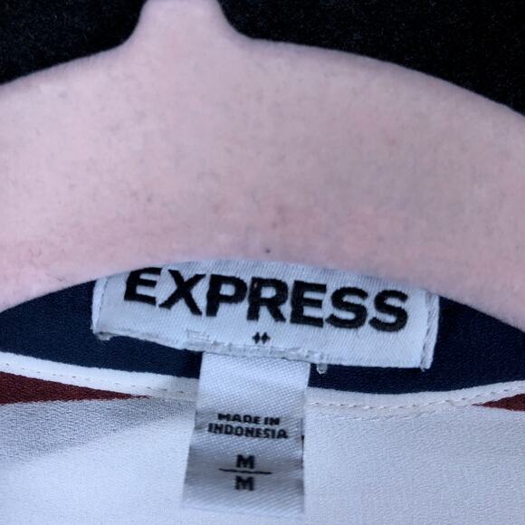 Express Womens Shirt White Multicolor Striped Collared Button Down Roll Tab M - Picture 6 of 12